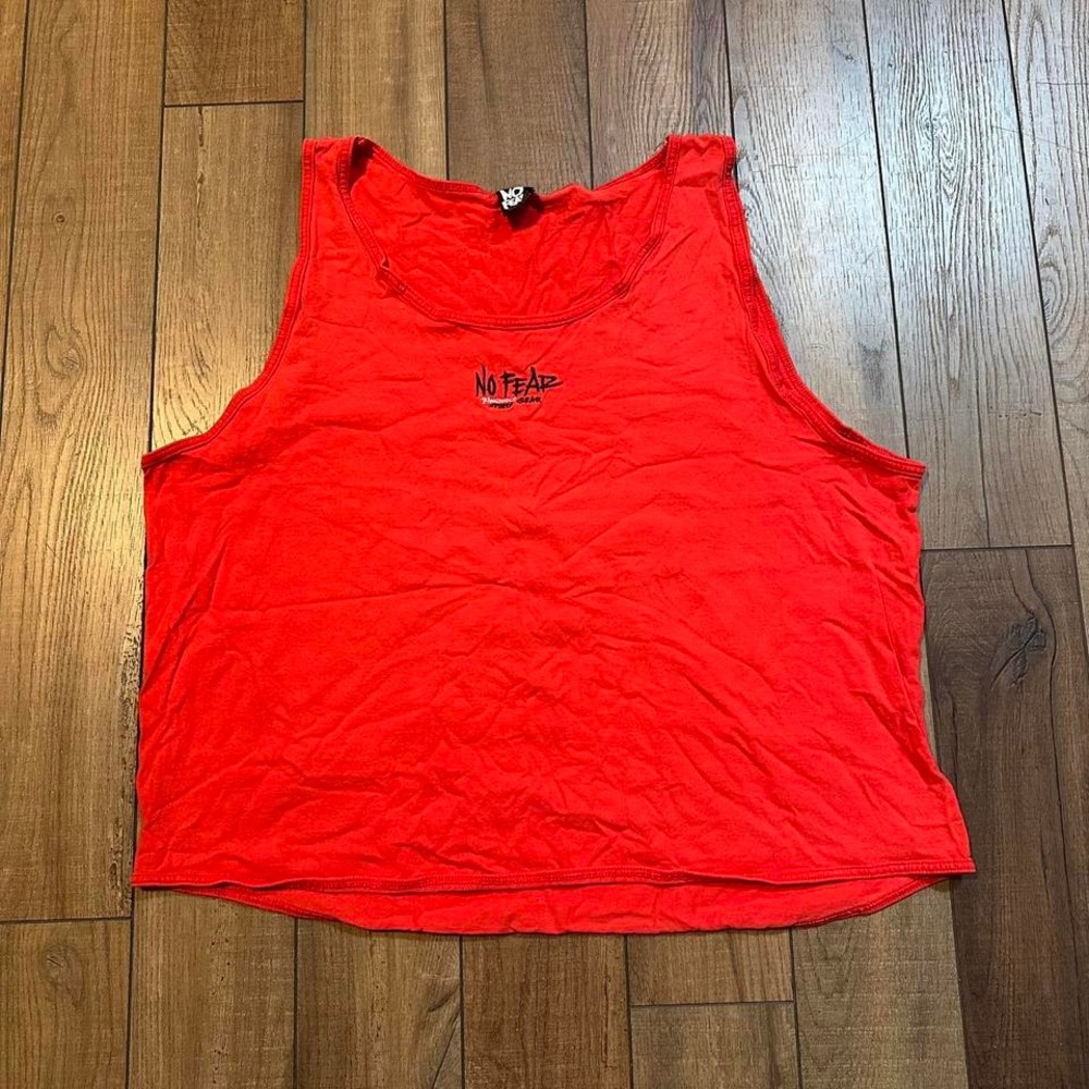Vintage No Fear‎ Tank Top Men's XL Red Boxy Embroidered Streetwear